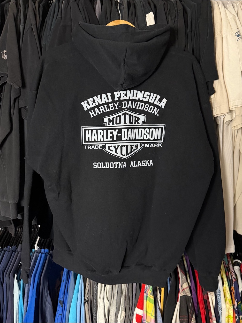 Harley-Davidson Kenai Peninsula Alaska Hoodie Men’s Large Black 1 Logo Biker USA